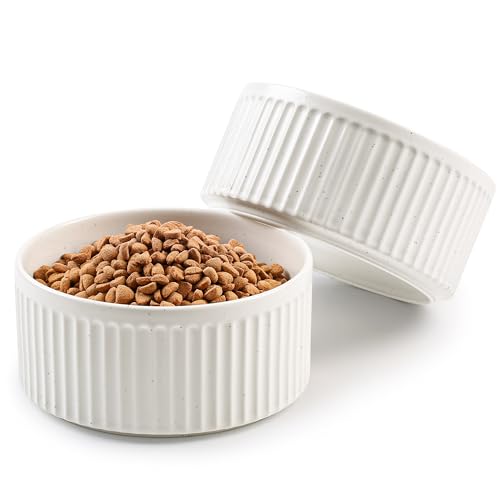 Non-Slip Ceramic Dog Bowls,8" Dog Food and Water Bowl Set with Silicone Base, 64oz/8cups Weighted Flip-Proof Pet Feeding Bowl for Medium and Large Dogs (Large,White) - color: White, size: 8 Cups