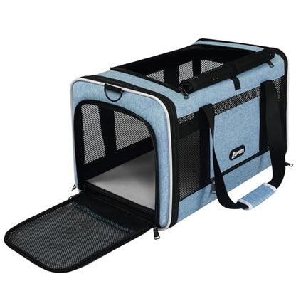 GAPZER Cat Carrier 18 x 11 x 11 Top Loading Soft-Sided Pet Travel Bag Over 15lbs, Portable Small Dog Puppy Car Crate 10 lbs, Chihuahua Kennel Carry Case, Kitty Cloth Cage Medium Cat Under 25 Blue - color: Blue