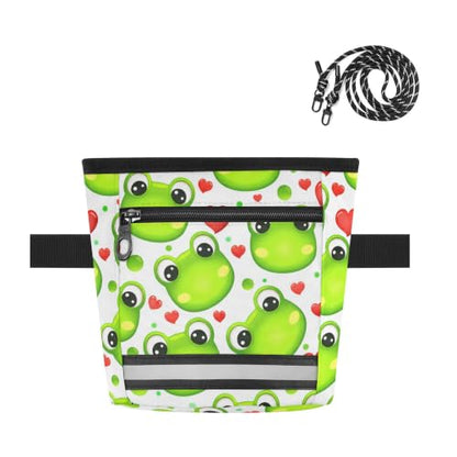 Frog Water-Resistant Dog Treat Pouch, 3 Ways to Wear Treat Bag with Magnetic Closure & Reflective Strip, Hands-Free for Pet Training, Walking