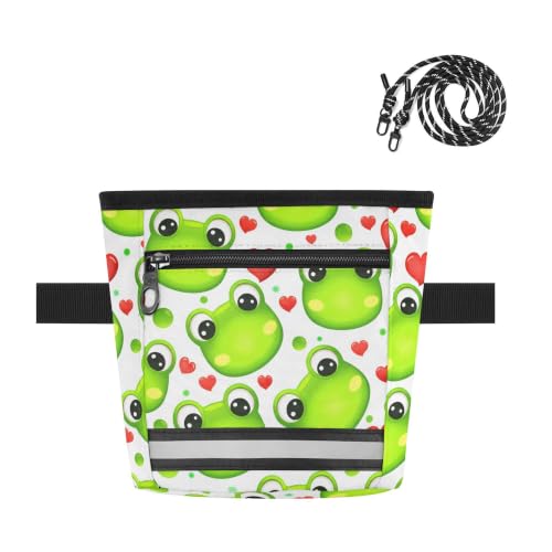Frog Water-Resistant Dog Treat Pouch, 3 Ways to Wear Treat Bag with Magnetic Closure & Reflective Strip, Hands-Free for Pet Training, Walking