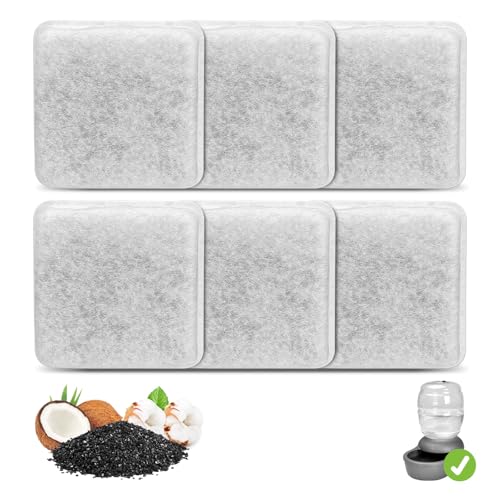 6 Pack Charcoal Replacement Filters for 0.5/1/2.5/4 GAL Gravity Waterer, YOIHABV Cat Fountain Filters, Dog Water Dispenser Filters, Pet Fountain Filter Replacement, Control Chlorine and Odor