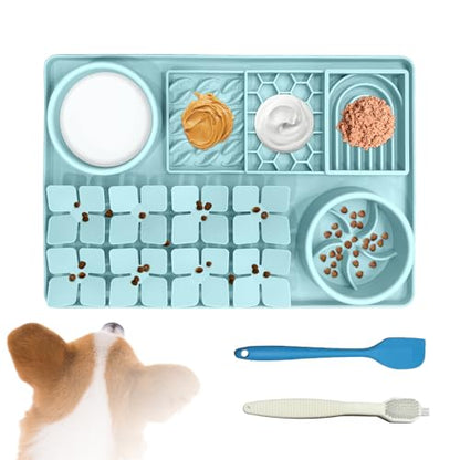 Lick Mat for Dogs Includes Brush and Scraper, Snuffle Mat Silicone Anti-chocking Pet Dish, Non-Slip Dog Licking Bowl Interactive Entertainment Puzzle Toy Mint Green - color: Mint Green