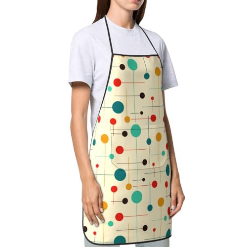 Women Men Bib Aprons Chef Cooking Apron With Pockets For Kitchen Grilling Bbq Painting Gardening - color: Atomic Retro