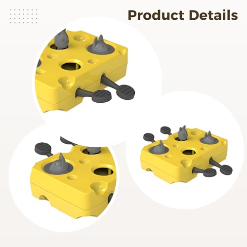 Cat Puzzle Toy in Yellow Cheese Shape, Interactive Slow Feeder Treat Dispenser, Whack A Mole Pet Toy for Brain Training, Helps Pace Eating and Ease Boredom for Cats and Dogs