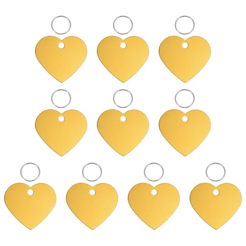 Pet ID Tags, Personalized Dog Cat Tag Stainless Steel Aluminum Heart Shape Engraved Blank with Key Ring 38x33mm, (Yellow, 10 Pcs), Intended for Dog/Cat/Name/Pendant Crafts - color: Yellow