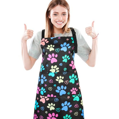 Dog Grooming Waterproof Apron with 2 Pockets, Cute Animals Puppy Dog Pets Apron - style: Colorful Dog Paw
