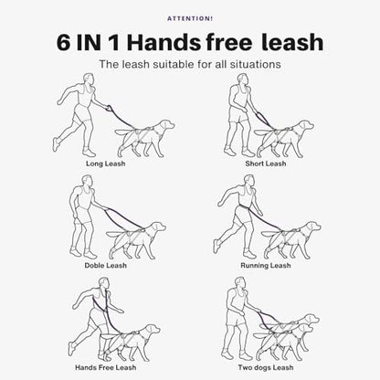 Heavy-Duty Tactical Dog Leash for Medium & Large Dogs, 6-in-1 Hands-Free Lead for Training, 4-7.5FT Adjustable Waist Belt for Walking (Onyx Black) - color: Black