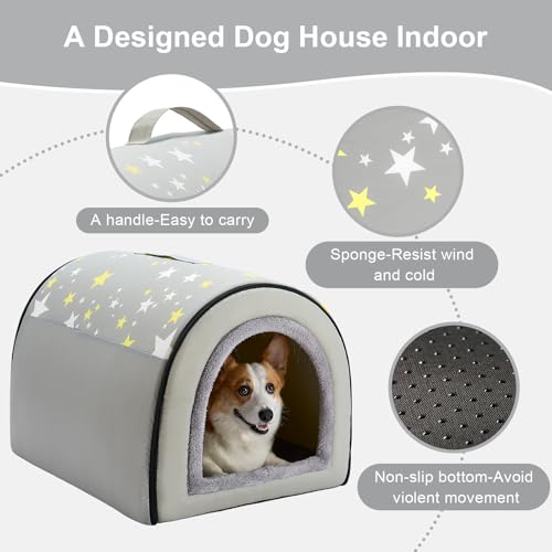 Jiupety Indoor Dog House, 2-in-1 Portable Foldable House Bed with Cover, Pet Tent & Cave Bed for Medium Dogs, XL(28"×21"×19"), Up to 40 Lb, Grey - style: XL