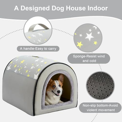 Jiupety Indoor Dog House, 2-in-1 Portable Foldable House Bed with Cover, Pet Tent & Cave Bed for Medium Dogs, XL(28"×21"×19"), Up to 40 Lb, Grey - style: XL
