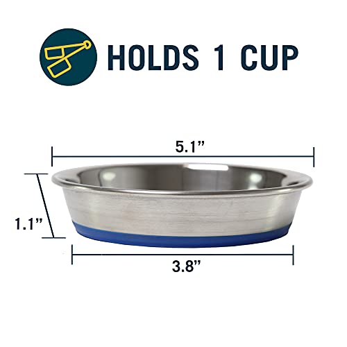 Our Pets DuraPet Stainless Steel Non-Slip (Cat Food Bowl or Water Bowl) (Holds up to 1 Cup of Wet or Dry Food) Easy to Clean | Holds wet or dry meals, easy to rinse clean, grippy base keeps it in place during mealtime, durable everyday feeding dish
