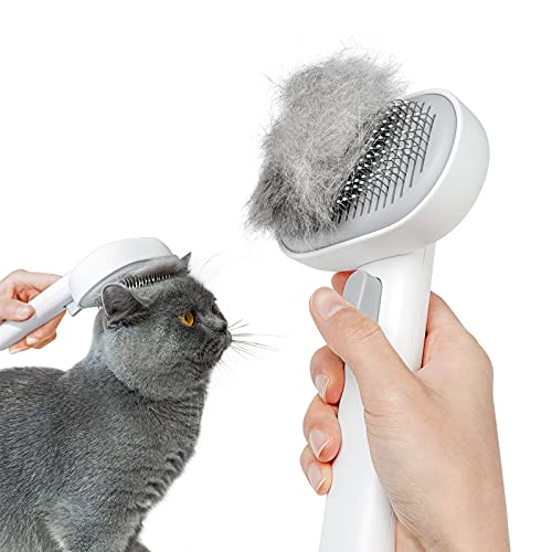Aumuca Cat Brush for Shedding, Cat Brushes for Indoor Cats, Cat Brush for Long or Short Haired Cats, Cat Grooming Brush Cat Comb for Kitten Rabbit Massage Removes Loose Fur - color: White