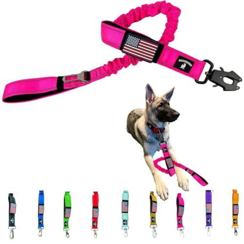 Heavy Duty Bungee Dog Leash - Shock Absorbing, Seat Belt Clip, Quick Release Frog Clasp, Double Padded Handles, for Large and Medium Dogs, Durable for Training, Walking, Car Safety, Outdoor Adventure - color: PINK BUNGEE FROG