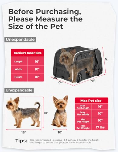 KEMIMOTO Motorcycle Dog Carrier Expandable, Airline Approved Pet Carrier Shoulder for Small Dogs & Cats Under 17 lbs, 18x11x11 Inch Soft-Sided Travel Bag, Folding & Portable