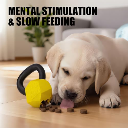MECOOL Indestructible Dog Toy for Aggressive Chewers - Heavy Duty Chew Ring with Durable Nylon and Treat Dispenser Rubber Base, Interactive Food Puzzle Dog Chew Toy,Medium Yellow for Puppy - size: S Yellow