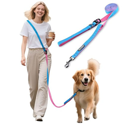 Anccoplus Hands Free Dog Leash, Multifunctional Crossbody Running for Dogs, Ultra-Light Dog Training Leash with Secure Clip, Short & Long Leashes, Adjustable Service Dog Leashes (Aqua Pink) - color: Aqua Pink