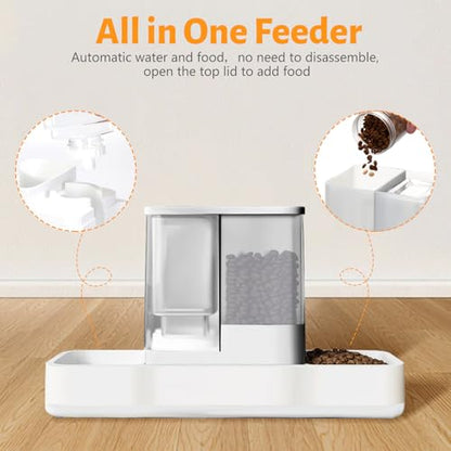 Yummy Sam Automatic Small Pet Feeder and Water Dispenser, 2 in 1 Gravity Cat Auto Pet Feeder and Waterer Set Feeder Dish for Small Medium Pets Dog Puppy Kitten (White) - color: White
