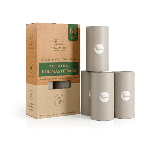 100% Certified Home Compostable and Biodegradable Dog Poop Bags - ASTM D6400 & EN 13432 Compliant Dog Waste Bags – 60 Bags – 4 x Rolls of Plant Based Compostable Poop Bag - size: 60 Bags (4 Rolls)