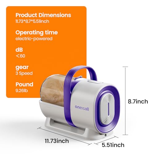 oneisall Dog Grooming Vacuum, Pet Grooming Vacuum with Clipper Nail Grinder, 1.5L Dust Cup Dog deshedding Vacuum Brush with 7 Pet Grooming Tools for Shedding Pet Hair, Home Cleaning(Purple) - color: Purple