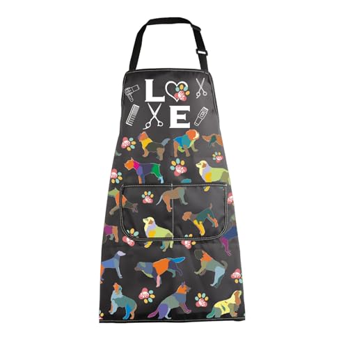 MBMSO Dog Grooming Apron Dog Kitchen Cooking Apron Dog Lover Gift for Groomer Waterproof Apron Colorful Dog Apron with Pocket