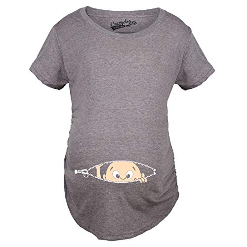 Maternity Baby Peeking T Shirt Funny Pregnancy Tee for Expecting Mothers - color: Dark Heather Grey, size: Small