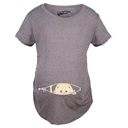 Maternity Baby Peeking T Shirt Funny Pregnancy Tee for Expecting Mothers - color: Dark Heather Grey, size: Small