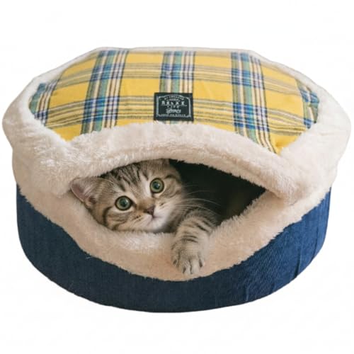 Cat Bed Cave - Enclosed Hideaway with Detachable Lid & Mat for Kitten (Yellow) - color: Yellow