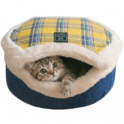 Cat Bed Cave - Enclosed Hideaway with Detachable Lid & Mat for Kitten (Yellow) - color: Yellow