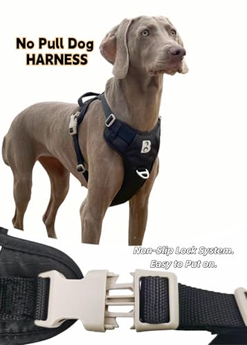 No Pull Front Clip Dog Harness, Heavy Duty 360° Reflective Dog Vest with Dual Zinc Alloy D-Rings, Soft Padded Harness with Control Handle for Small Medium Large Dogs (Black, L) - color: Black, size: L