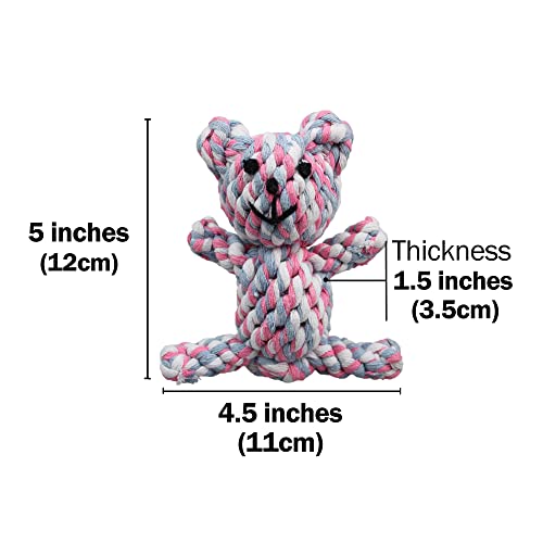 SunGrow Teddy Bear Puppy Teething Toy, Durable Tug and Chew Play for Small & Medium Dogs, Knotted Rope Cotton Design for Teething Comfort, Interactive Training, Active Pet, & Oral Cleaning