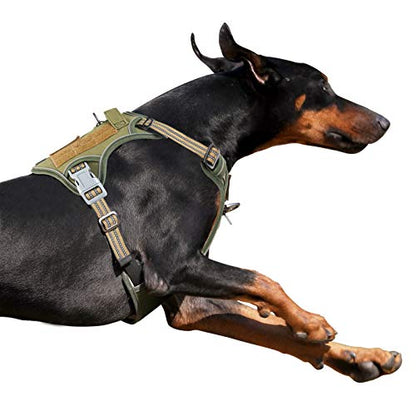 BUMBIN Tactical Dog Harness for Large Dogs, No Pull, Reflective, Green, L(Neck:19-25", Chest:21-35") - color: Green, size: L(Neck:19-25", Chest:21-35")