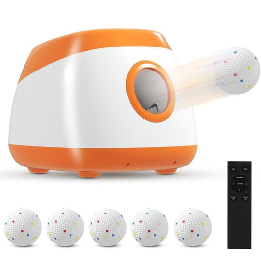 Automatic Dog Ball Launcher for Medium to Large Dogs, 3 Distance Settings & Random Mode, 5200mAh Battery, 98ft Remote Control, Includes 6 ETPU Balls, Orange White