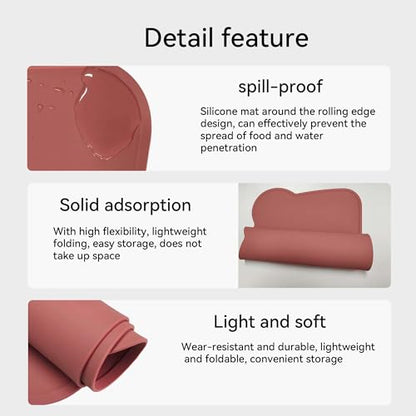 Silicone Waterproof Dog Cat Pet Feeding Mats,Anti Slip Pet Bowl Mats, BPA Free Silicone Pete Feeding Mat Bear Pattern 16In x 12In(Brick red) - color: brick red