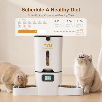 TYM Automatic Cat Feeder 2 Cats, 7L Cat Dry Food Dispenser with Double Bowls, Dual Auto Dog Feeder with Programmable Timer, Dual Power Supply, Easy to Clean for Multiple Cats and Small Dogs - color: White-2a