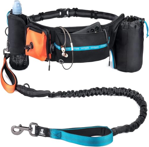 SparklyPets Active Waist Leash for Dog Walking Pack – Hands Free Dog Leash for Medium & Large Breeds – Complete Gear with Phone Holder, Detachable Poop Bag, Treat Pouch, and Bottle Holder - color: Premium Active Orange Pack, size: 1 dog M/L