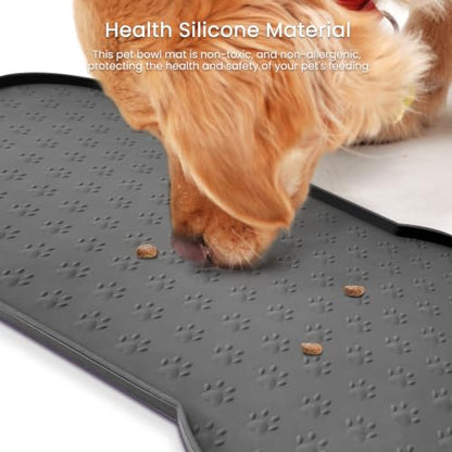 PWTAA Dog Food Mat Anti-Slip Silicone Dog Bowl Mat Thicker Pet Placemat Waterproof Cat Feeder Pad with Raised Edge Puppy Kitten Feeding Mats Suitable Small Medium-Sized Dogs Cats Eating Tray - 2PCS - color: Grey, size: 25.6" x 13"-2PCS