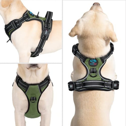PHOEPET No Pull Dog Harness with Handle Reflective Padded Vest for Small Medium Large Dogs, Adjustable Puppy Harnesses with Front & Back Clip Easy Walking (S, Misty Green) - color: Misty Green, size: Small