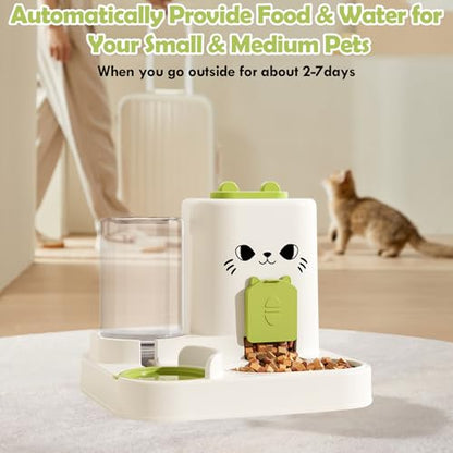 1.6L Auto Gravity Pet Feeder and 0.6L Water Dispenser Set, Automatic Cat Food and Water Dispenser, Gravity Pet Feeder for Small Medium Dog Puppy Cat Kitten (Green) - color: Green