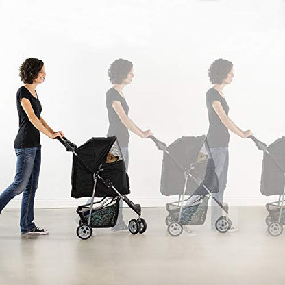 VIVO Black 3 Wheel Pet Stroller for Cat, Dog and More, Foldable Carrier Strolling Cart, STROLR-V003K