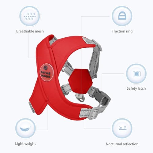 Patas Lague Dog Harness with Leash Set Adjustable Soft Padded Step-in Dog Vest No Choke No Pull Reflective for Small Pets with Poop Bags and Dispenser, Solid and No-chew, Red XS - color: Red, size: XS (Neck 16-19.1'' Chest 18.8-21.5'')