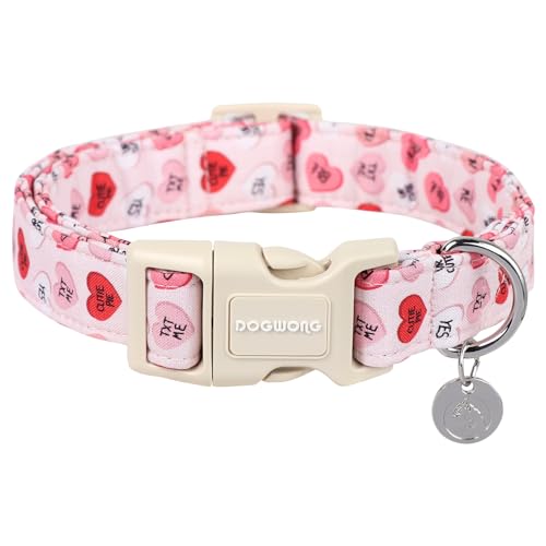 DOGWONG Valentine's Dog Collar, Adjustable Durable Pink Heart Dog Collar Cute Girl Dog Collar for Small Medium Dogs - color: A: Letter Pink Heart, size: Extra Small