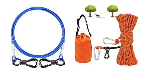 XiaZ Dog Tie Out Cable for Camping, 50ft Portable Overhead Trolley System for Dogs up to 200lbs，Dog Lead for Yard, Camping, Parks, Outdoor Events,5 min Set-up