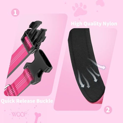 Reflective Dog Collar with Buckle, Heavy Duty Dog Collars with Soft Padded, Adjustable, Ultra-Durable, Pet Collar for Small Medium and Large Dogs (HOT Pink, S) - color: Hot Pink, size: S (12-18'')