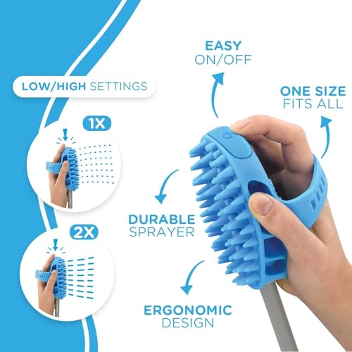 Aquapaw Dog Bath Brush Pro & Dog Shower Attachment - Large Silicone Rubber - Sprayer & Scrubber in One with 8ft Hose Attachment & Shower Wand for Bathing - Pet Bath Supplies - size: Large