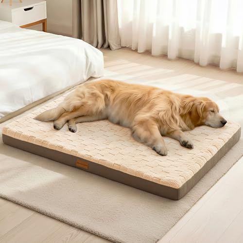Patas Lague Orthopedic XL Dog Bed Large Sized Dog 42''X28'', Waterproof Soft Comfortable Egg Crate Foam Large Pet Beds Crate Mat with Removable Washable Cover and Nonskid Bottom, Brown - color: Brown, size: 42"L x 28"W x 3.5"Th