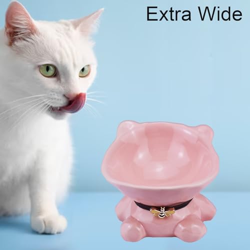 Cat Bowl Elevated Cat Bowls Whisker Friendly Cute Ceramic Tilted Food Bowls for Indoor Cats 5.4 Inch Wide 15° Raised Kitten Supplies Dishwasher and Microwave Safe Pink Cats Water Bowl - color: Pink Ceramic Cat Food Bowl