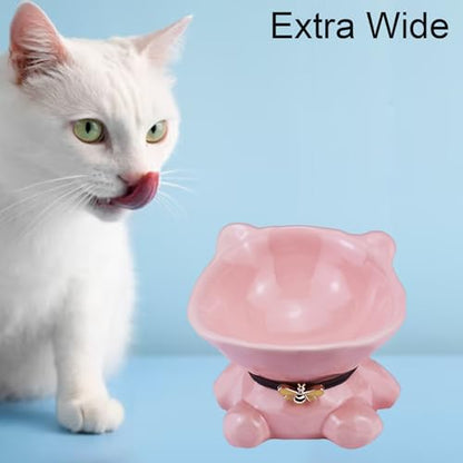Cat Bowl Elevated Cat Bowls Whisker Friendly Cute Ceramic Tilted Food Bowls for Indoor Cats 5.4 Inch Wide 15° Raised Kitten Supplies Dishwasher and Microwave Safe Pink Cats Water Bowl - color: Pink Ceramic Cat Food Bowl