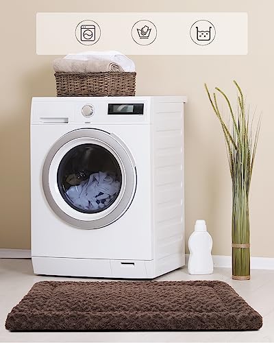Washable Dog Bed Mat Crate Pad Soft Fluffy Pet Kennel Beds Dog Sleeping Mattress for Large Jumbo Medium Small Dogs, 30 x 19 Inch, Brown - color: Brown, size: 30.00" x 19.00" x 1.50"