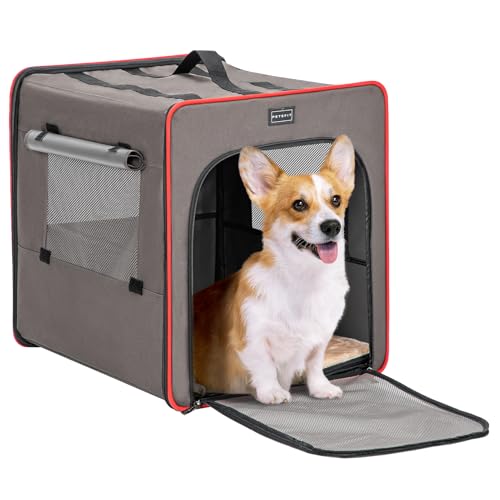 PETSFIT Portable Dog Crate, Collapsible Dog Crate - 24 Inch with Thicken Mat, Easy to Fold, Sturdy and Portable, Perfect for Traveling, Soft Dog Kennel Army Green - color: Army Green(with Curtain), size: 24.0"L x 18.0"W x 21.0"H