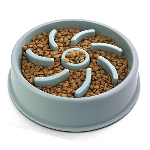 Cutie's PetBox Slow Feeder Dog Food Bowl, Plastic Swirl Design with Anti-Slip Base (Blue)
