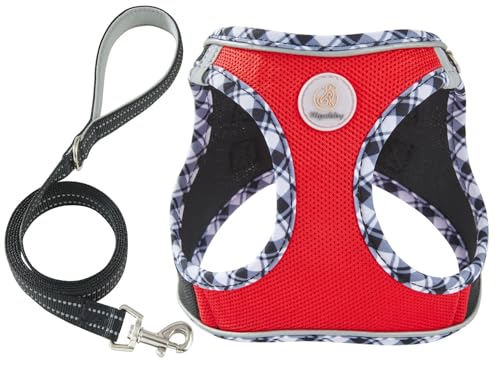 Hipubby Dog Harness Small Sized and Leash Set, No Pull Soft Mesh Puppy Vest, Reflective Breathable Lightweight Pet Harness, Harness for Small Medium Dogs and Cats - Black Red, S - color: Black Red, size: S (Chest: 14.5"-16")